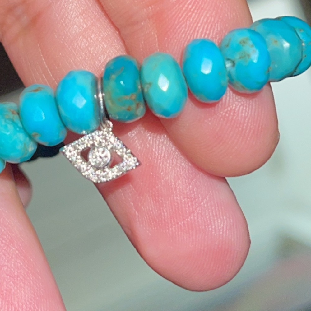 SYDNEY EVAN GOLD & DIAMOND EVIL EYE ON TURQUOISE BRACELET